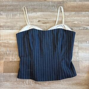 Line & Dot Corset Bustier Top Blue Pinstripe Size S